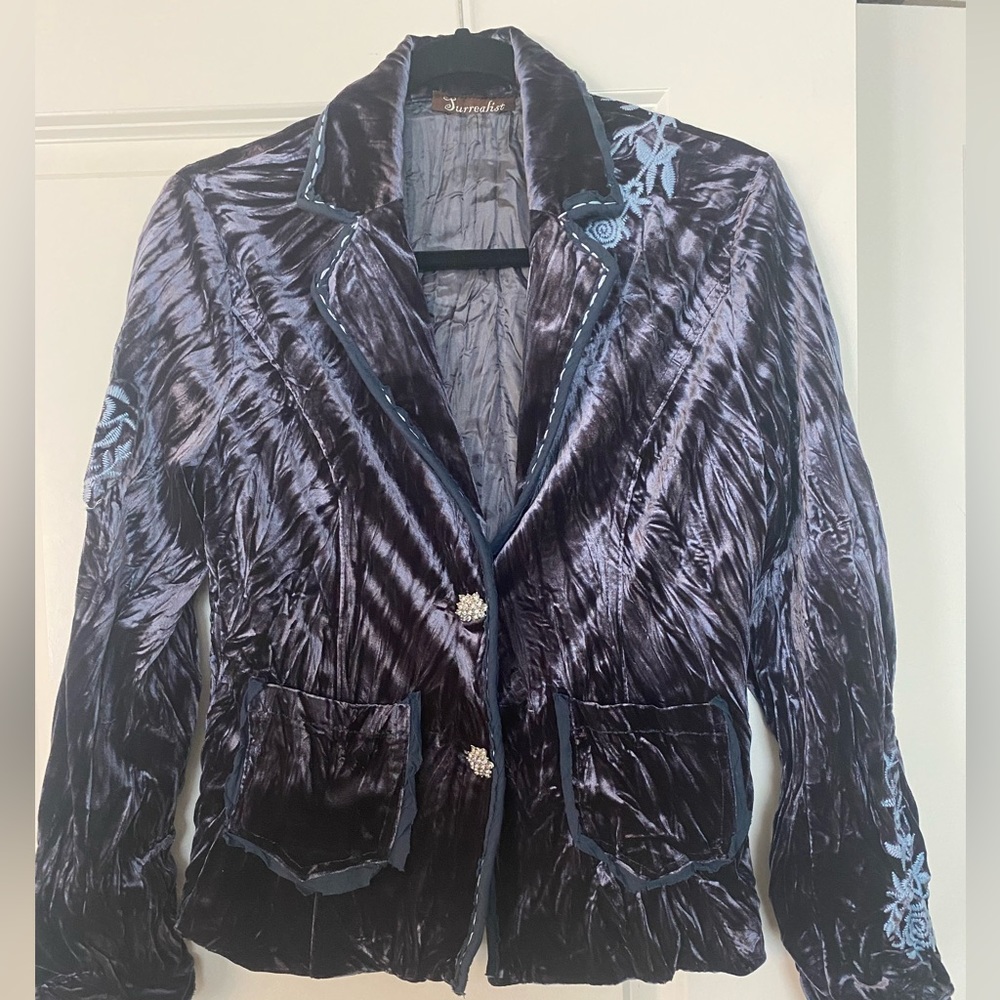 WOW!! STRETCH VELVET SURREALIST JACKET WITH MANY DETAILS